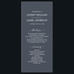 Chic Script Dark Blue Simple Minimal Wedding Program<br><div class="desc">Elegant minimal wedding program with white chic script calligraphy and modern typography on a charcoal dark blue background. Simply add your wedding program details. Exclusively designed for you by Happy Dolphin Studio. If you have any questions or requests, please contact us at happydolphinstudio@outlook.com. We're happy to help you make your...</div>