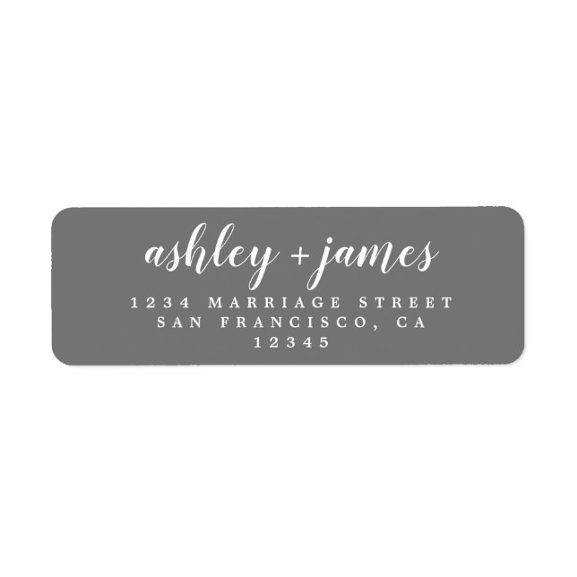 Chic Script Dark Grey Wedding Return Address Label (Front)