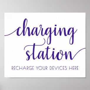 Chic Script   Dusty Blue Charging Station Sign