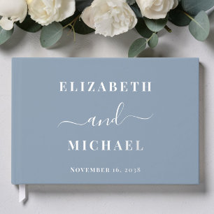 Chic Script Dusty Blue Wedding Guest Book