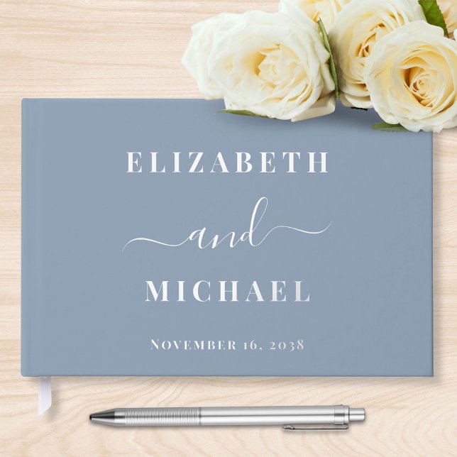Chic Script Dusty Blue Wedding Guest Book (Creator Uploaded)