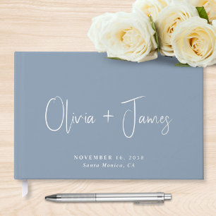 Chic Script Dusty Blue Wedding Guest Book