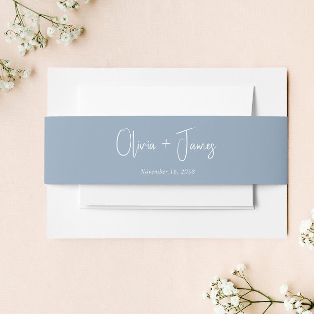 Chic Script Dusty Blue Wedding Invitation Belly Band (Creator Uploaded)