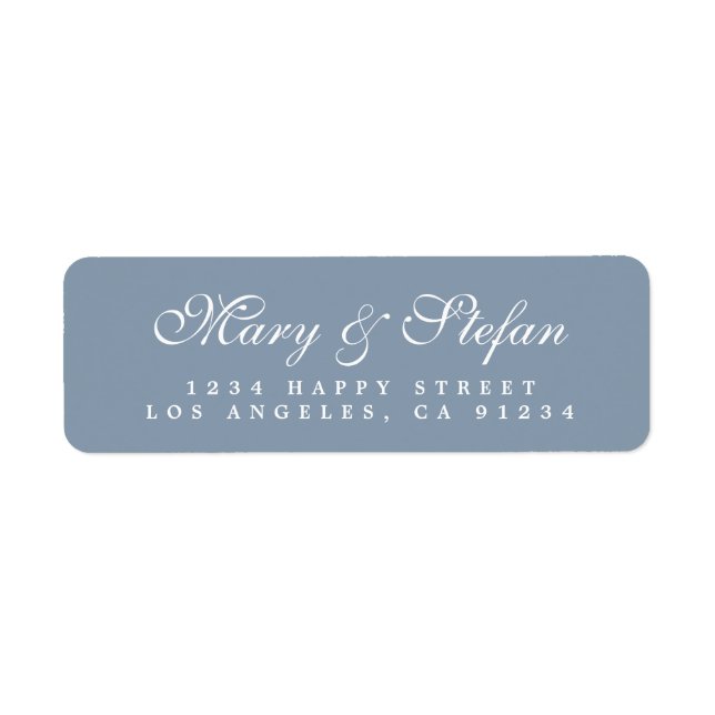 Chic Script Dusty Blue Wedding Return Address Label (Front)