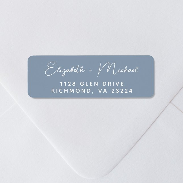 Chic Script Dusty Blue Wedding Return Address Label (Creator Uploaded)