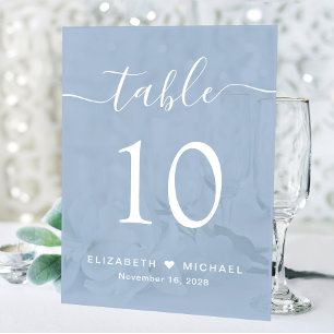 Chic Script Dusty Blue Wedding Table Number Acrylic Sign