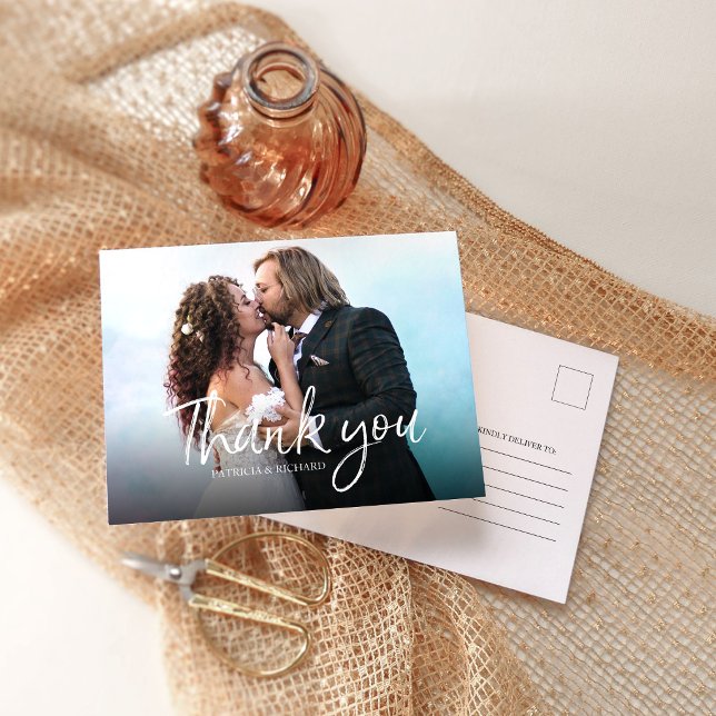 Chic Script Elegant Wedding Photo Thank You Postcard (Creator Uploaded)