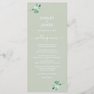 Chic Script Eucalyptus Foliage Green Wedding Menu