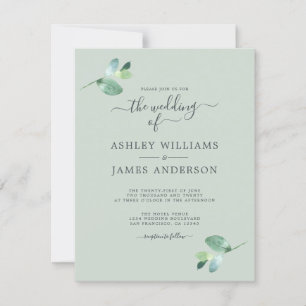 Chic Script Eucalyptus Foliage Minimal Wedding Invitation