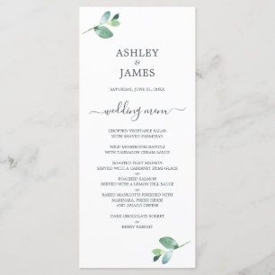 Chic Script Eucalyptus Foliage Minimal Wedding Menu