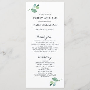 Chic Script Eucalyptus Foliage Minimal Wedding Program
