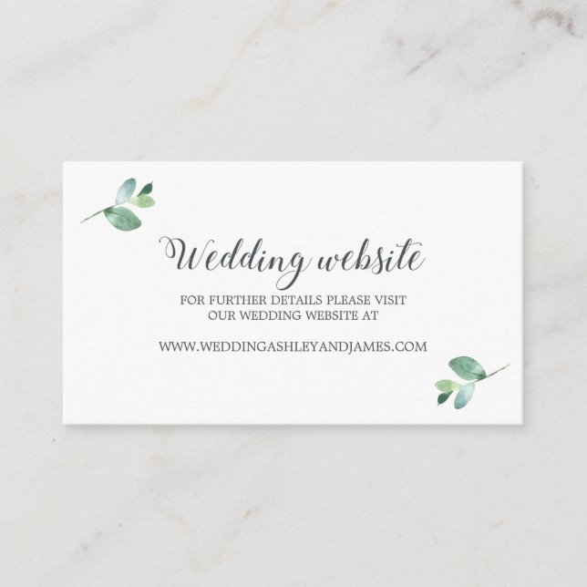 Chic Script Eucalyptus Foliage Wedding Website Enclosure Card (Front)