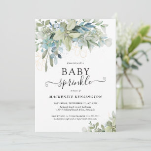 Chic Script Eucalyptus Greenery Baby Sprinkle Invitation