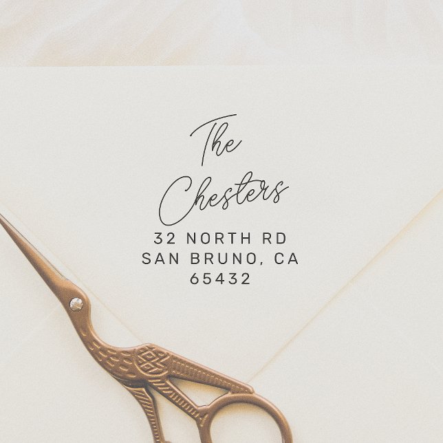 Chic Script Family Name & Modern Address Self-inking Stamp (Creator Uploaded)