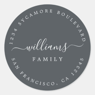Chic Script Family Name Return Address Classic Round Sticker