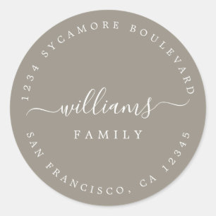 Chic Script Family Name Return Address Classic Round Sticker
