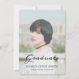 Chic Script Faux Vellum Effect Photo Graduation Invitation