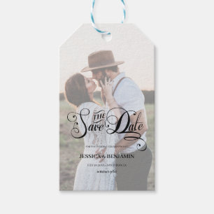 Chic Script Faux Vellum Effect Photo Save The Date Gift Tags