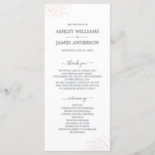 Chic Script Floral Pale Pink Rose Simple Wedding Program