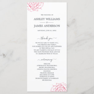 Chic Script Floral Pink Rose Simple Wedding Program