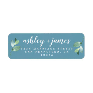 Chic Script Foliage Blue Return Address Label