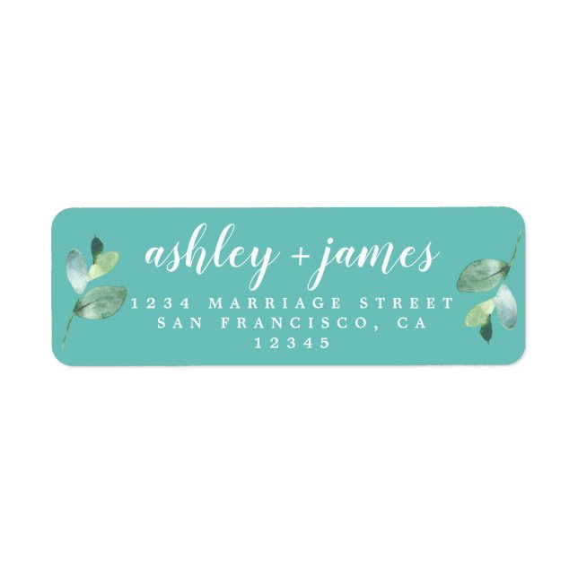 Chic Script Foliage Blue Return Address  Return Address Label (Front)