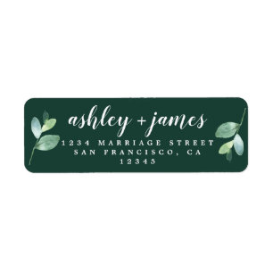 Chic Script Foliage Dark Green Return Address Label