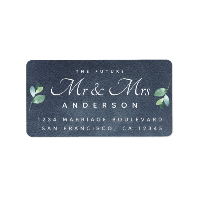 Chic Script Foliage Future Mr Mrs Wedding Address Label (Front)