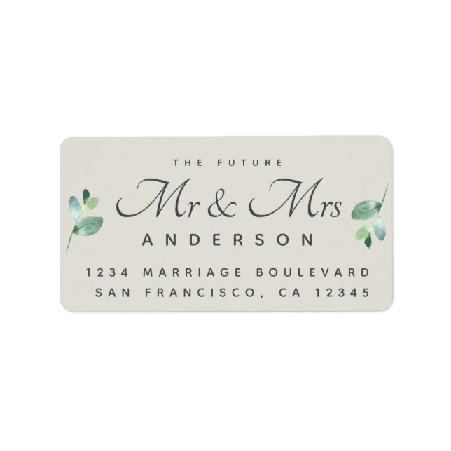 Chic Script Foliage Future Mr Mrs Wedding Address Label (Front)