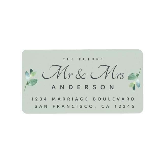 Chic Script Foliage Future Mr Mrs Wedding Address Label (Front)