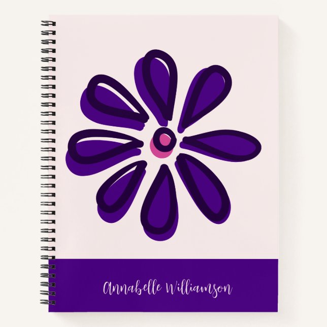 Chic Script Font Your Name Indigo Flower Doodle Notebook (Front)
