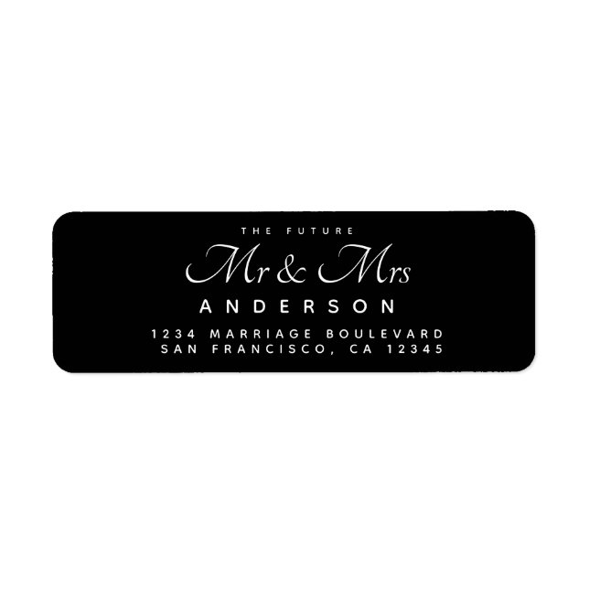 Chic Script Future Mr Mrs Black Return Address Label (Front)
