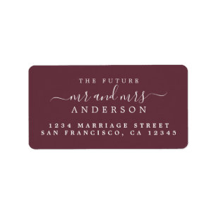 Chic Script Future Mr Mrs Burgundy Return Address Label