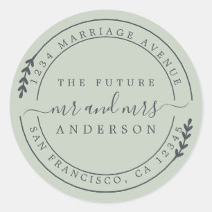 Chic Script Future Mr Mrs Green Return Address Classic Round Sticker