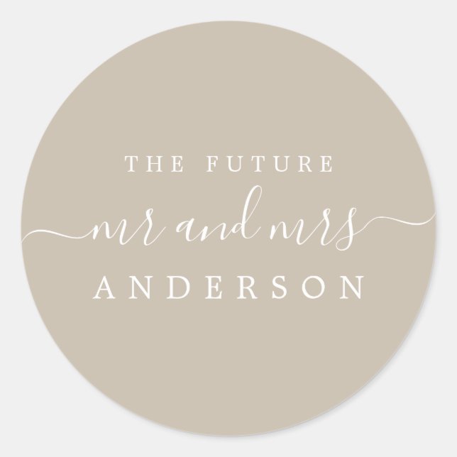 Chic Script Future Mr Mrs Grey Wedding Classic Round Sticker (Front)