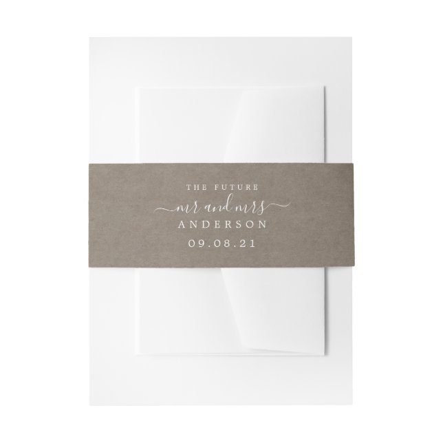 Chic Script Future Mr Mrs Kraft Paper Wedding Invitation Belly Band (Front Example)