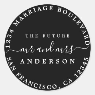 Chic Script Future Mr Mrs Return Address Black Classic Round Sticker