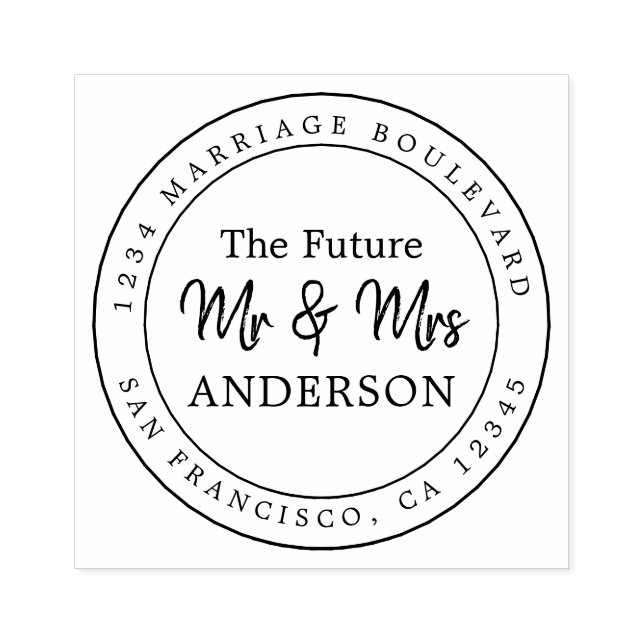 Chic Script Future Mr Mrs Round Return Address Rub Rubber Stamp (Imprint)