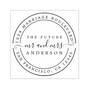 Chic Script Future Mr Mrs Round Return Address Rubber Stamp