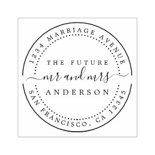 Chic Script Future Mr Mrs Round Return Address Rubber Stamp