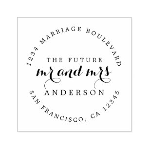 Chic Script Future Mr Mrs Round Return Address Rubber Stamp
