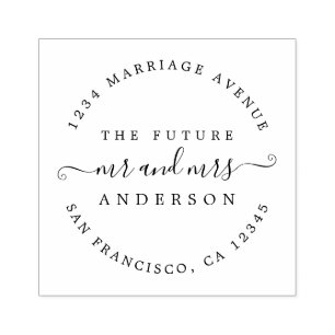 Chic Script Future Mr Mrs Round Return Address Rubber Stamp