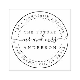 Chic Script Future Mr Mrs Round Return Address Rubber Stamp