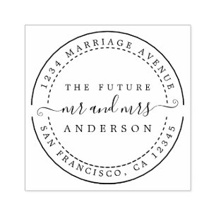 Chic Script Future Mr Mrs Round Return Address Rubber Stamp