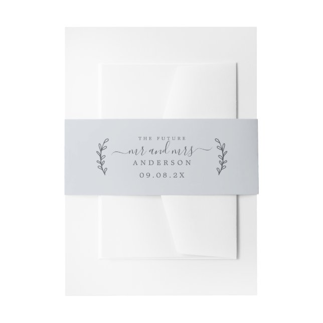 Chic Script Future Mr Mrs Wedding Date Blue Invitation Belly Band (Front Example)