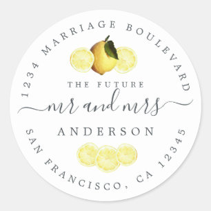 Chic Script Future Mr Mrs Wedding Return Address C Classic Round Sticker