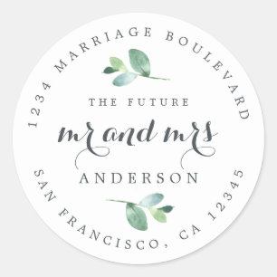 Chic Script Future Mr Mrs Wedding Return Address   Classic Round Sticker