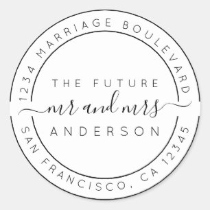 Chic Script Future Mr Mrs Wedding Return Address Classic Round Sticker