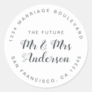 Chic Script Future Mr Mrs Wedding Return Address Classic Round Sticker