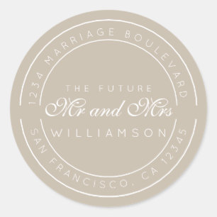 Chic Script Future Mr Mrs Wedding Return Address Classic Round Sticker